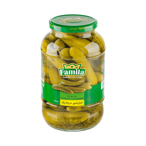 خیار شور درجه یک 1450 گرمی فامیلا